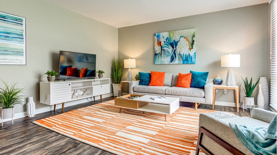 Living room at The View Apartments St Charles, St Charles, Illinois