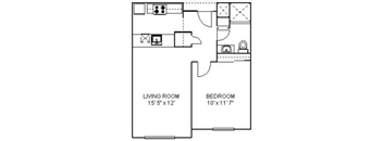 A floor plan of a room with a living room sized 15'5