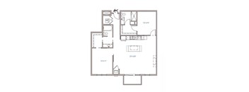 A floor plan of a house with a kitchen, living room, and two bedrooms.