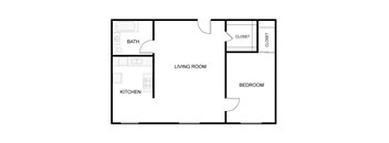 Floorplan of a 1 bed 1 bath apartment at The Lafayette, Oregon , 97205