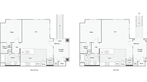 floor plans of the first and second floors  at Arrive at Rancho Belago, Moreno Valley