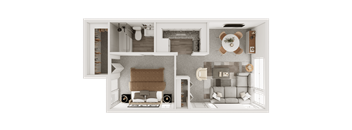 a 3d floor plan of a house with a bedroom and a living room at The Flats at Talcott, Weatogue, Connecticut, 06089