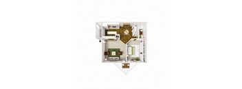 3D floorplan of 1 bedroom 1 bath at Sundial Apartments, Wilsonville, OR
