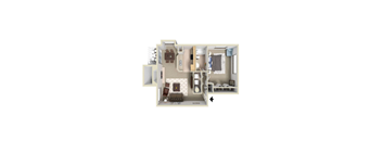 3D floor plan of 1x1 at Murrayhill Park, Oregon, 97008