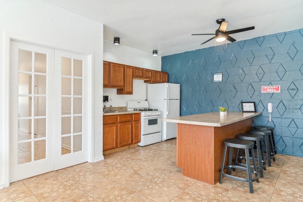 Furnished kitchen at The Reserve on Washington, Naperville