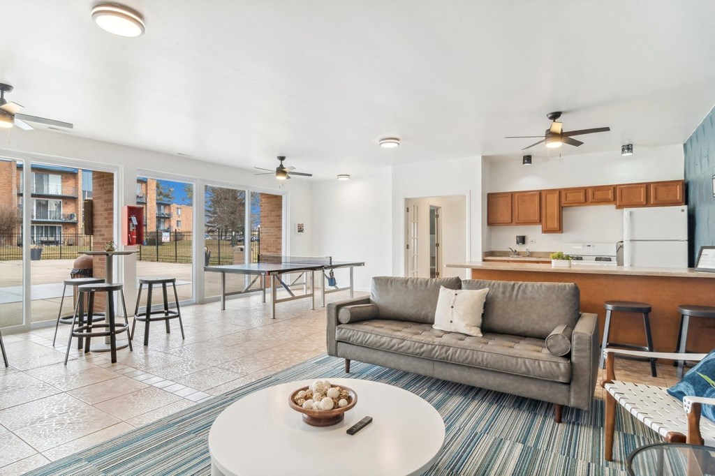 Furnished living room at The Reserve on Washington, Illinois, 60565