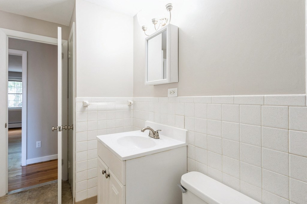 a bathroom with a sink and a mirror and a toilet