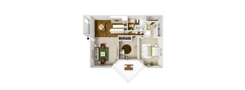 3D floor plan of 2 bedroom 2 bath at Sundial Apartments, Wilsonville Oregon