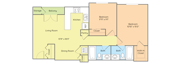 2 bedroom 2 bath floor plan  at Briarwood Apartments, Dumfries, 22026