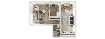 a 1 bedroom apartment is shown with a bedroom and a living room at The Flats at Talcott, Weatogue, Connecticut, 06089