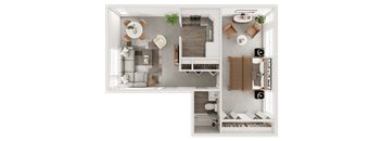 a 1 bedroom floor plan with a bathroom and a living room at The Flats at Talcott, Weatogue, Connecticut, 06089