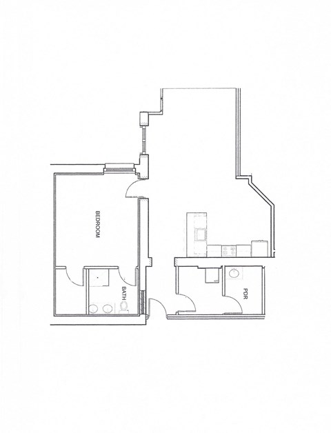 Floor plan for 1 bedroom + 1.5 bath
