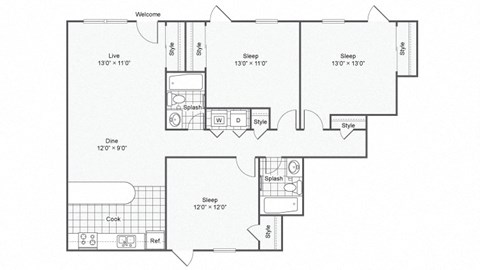 Floor plan Peabody at The Hub at Baton Rouge, Baton Rouge Louisiana