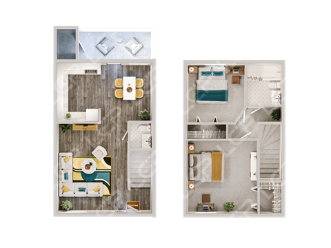 a split image of two floor plans of a house