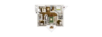 3D floorplan of 3 bedroom 2 bath at Sundial Apartments, Oregon