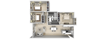 3 bedroom 2 bath floorplan at River Lofts Apartments, Tualatin, OR, 97062