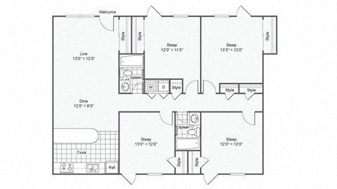 Floor plan Maddox at The Hub at Baton Rouge, Baton Rouge, LA 70808