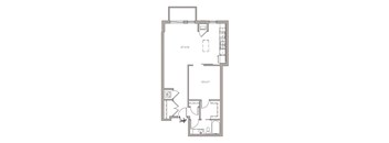 A floor plan of a house with a kitchen, living room, and two bedrooms.