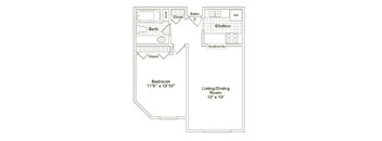 1 Bed 1 Bath Floorplan at Oak Park City, Oak Park Illinois