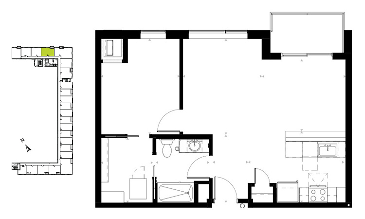 1 bed 1 bath floorplan