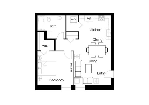 Floor plan for a 1 bedroom apartment