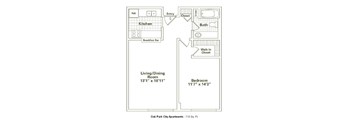 1 Bed 1 Bath Floorplan B at Oak Park City, Oak Park