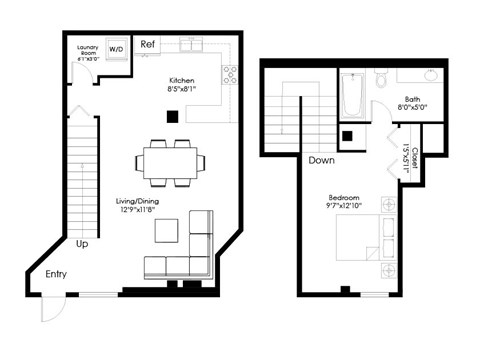 Floor plan for a 2 bedroom apartment