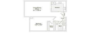 1 Bed 1 Bath Floorplan D at Oak Park City, Illinois, 60301
