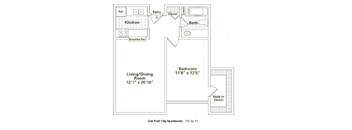1 Bed 1 Bath Floorplan E at Oak Park City, Oak Park, IL 60301