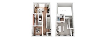 A floor plan of a two-bedroom apartment with a living room, kitchen, and bathroom.