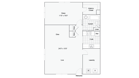 1Bed-1Bath Floor Plan at Williamsburg South, Pittsburgh, PA, 15228