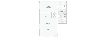 A floor plan of a room with a sleeping area, dining area, and living area.