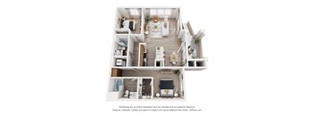 A 3D floor plan of a house with rooms labeled.