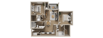 A detailed 3D floor plan of a two-story residential apartment.