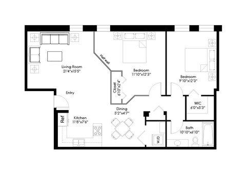 Floor plan for a 2 bedroom apartment