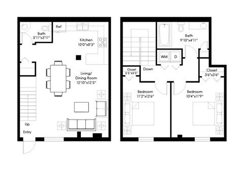 Floor plan for a 2 bedroom apartment