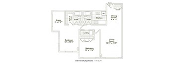 2 Bed 2 Bath Floorplan B at Oak Park City, Illinois, 60301