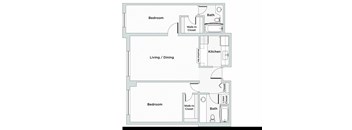 2 Bed 2 Bath Floorplan E at Oak Park City, Oak Park, 60301