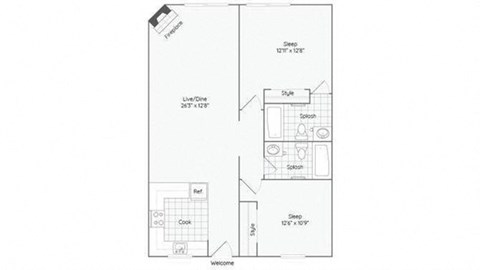 Almond Floor Plan at Oak Park Apartments, Solvang, CA