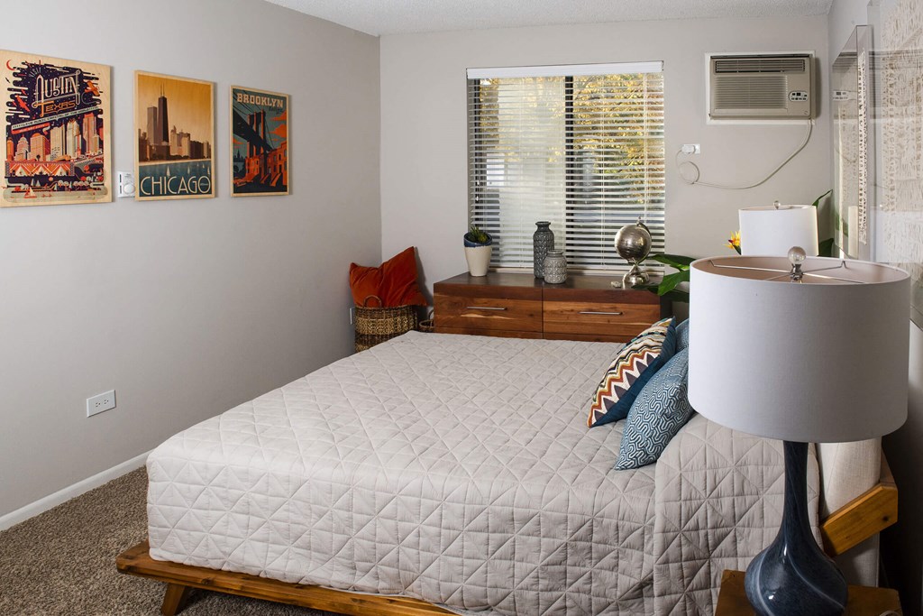 this is a photo of the bedroom in a 1 bedroom apartment at deer hill apartments in c at Fifteen 98 Naperville, Naperville, 60563