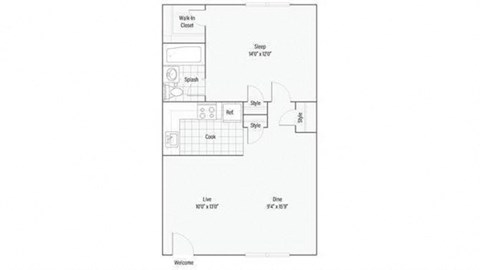 1 Bed 1 Bath Floor Plan at Pinney Brook, Ellington, Connecticut