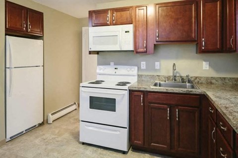 a kitchen with a stove and a sink and a refrigerator