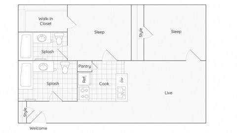 a floor plan of a 1 bedroom apartment