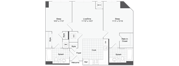 2 bedroom 2 bath floor plan M at Arrive Wheaton, Wheaton, MD