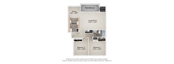 Floor plan for a 2 bedroom 1 bath