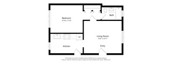 A black and white image of a floor plan for a small apartment.