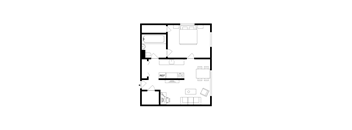 a floor plan of a small house with a bedroom and a living room