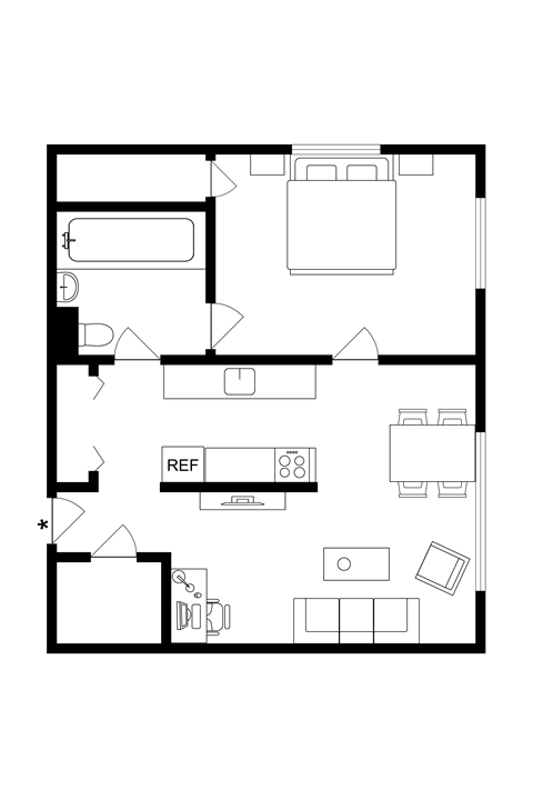 a floor plan of a small house with a bedroom and a living room