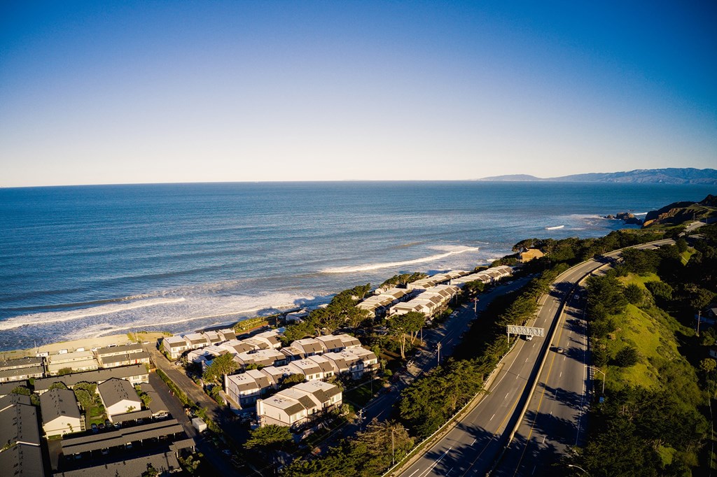 Drone view of Oceanaire overlooking the ocean