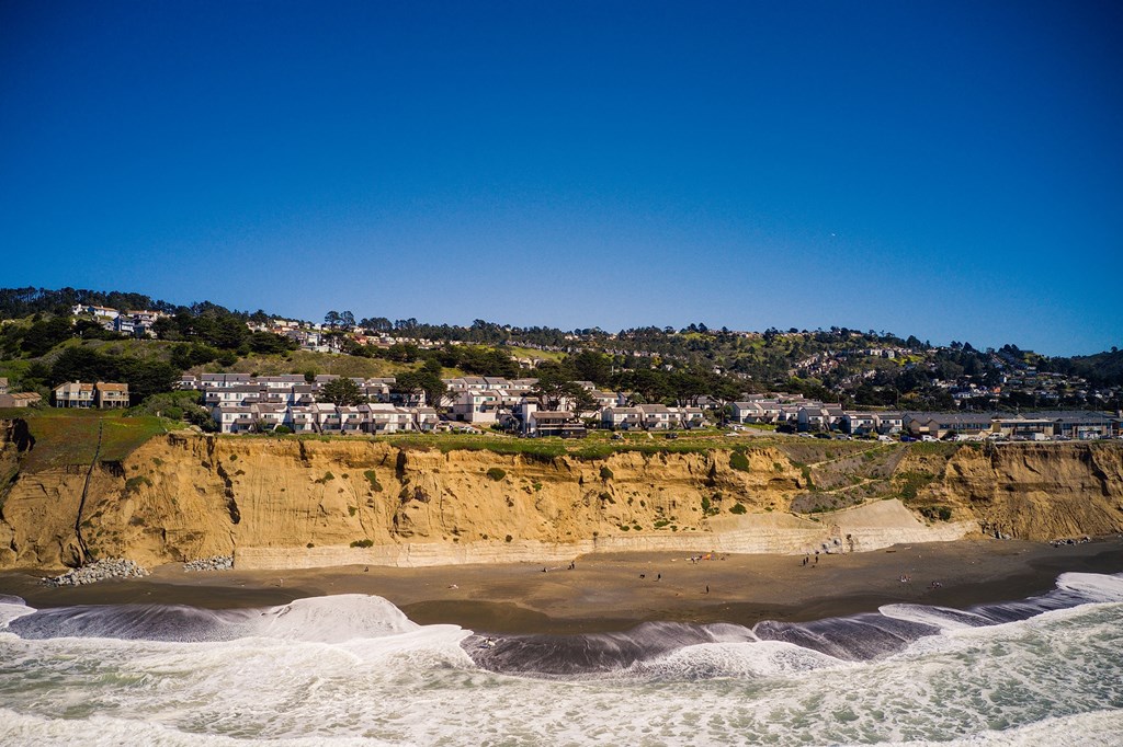 Drone view from the ocean looking at Oceanaire